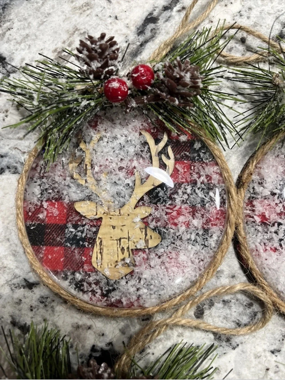 Rustic Red Buffalo Plaid Reindeer Holiday Ornaments - Set of 4